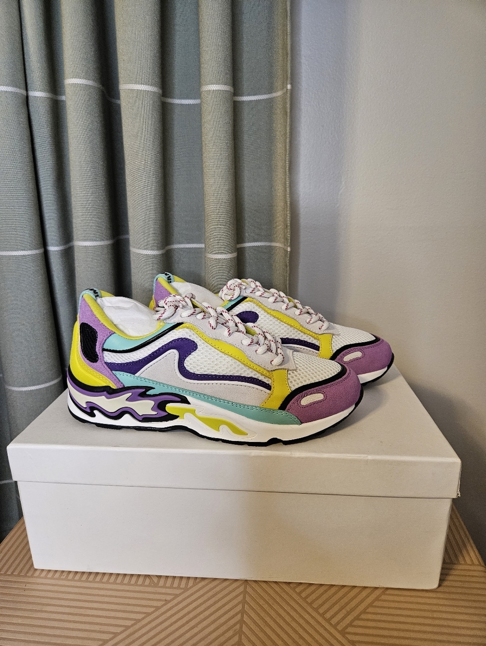 NEW Sandro Flame Leather Mesh Trainers Sneakers Parme Multicolor Casual - Picture 12 of 12